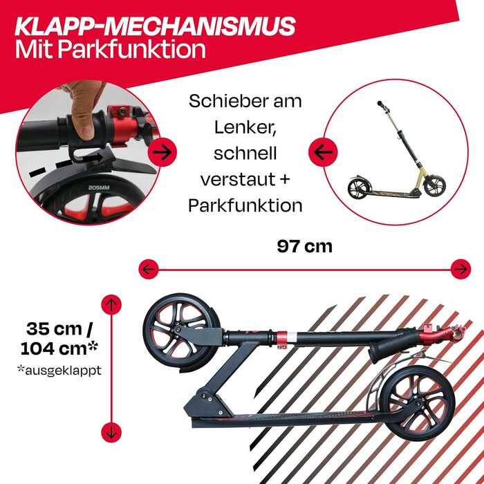 Алюмінієвий самокат S1 / S2 – регульований по висоті, ABEC 7 (червоний, Scooter S 1 Pro)