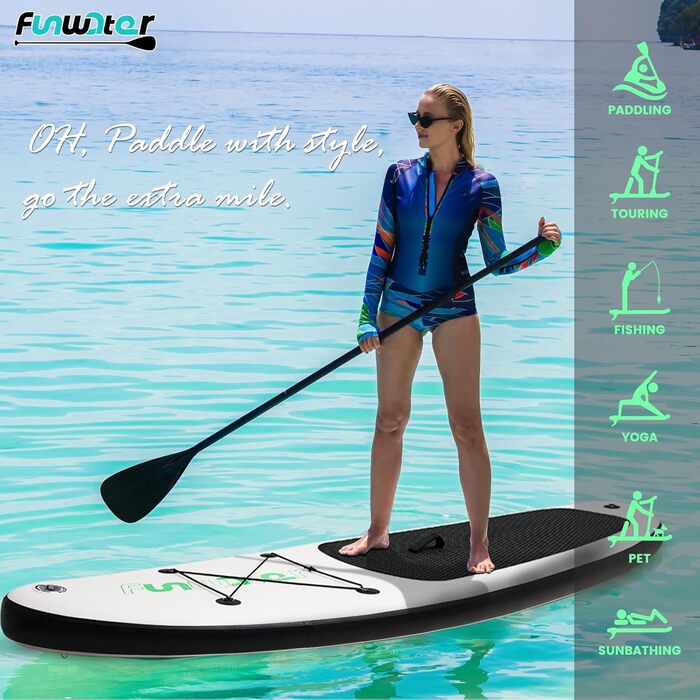 Надувний SUP-борд FunWater 320CM – комплект: весло, рюкзак, 3 ласти, насос, лінія. Підходить для початківців та досвідчених. 10' 6