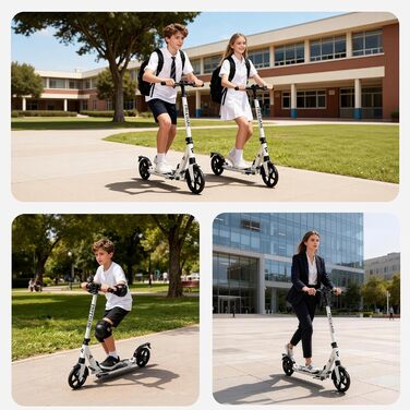 Міський трюковий ролер FREEDARE Cityroller для дітей та дорослих, складний, колеса 200 мм, регулювання висоти, до 100 кг, білий