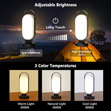 LED кемпінговий ліхтар Hapfish на акумуляторі, 5000mAh, сонячний, водонепроникний, для намету, чорний