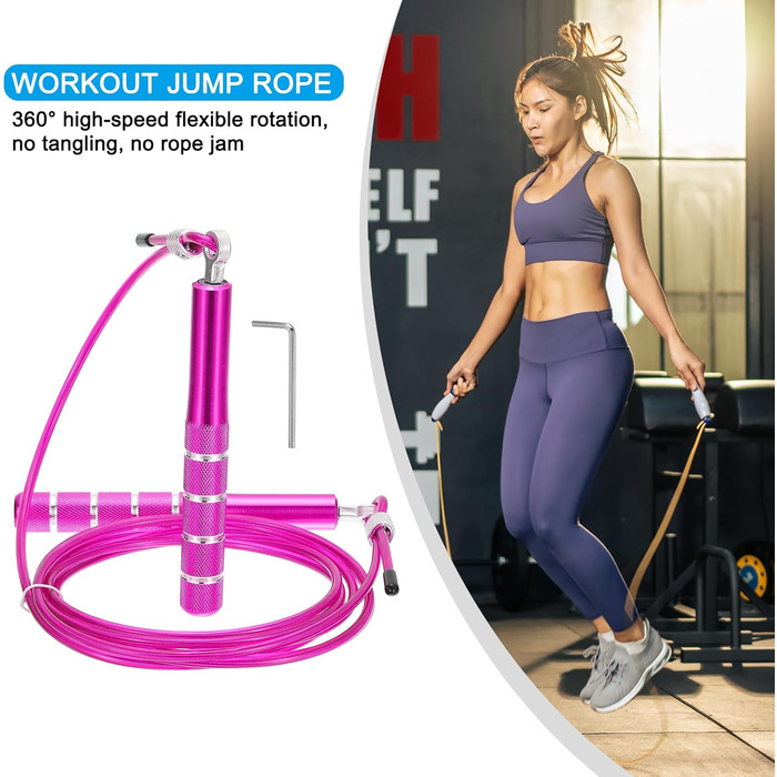 Стрибкове канат PATIKIL для фітнесу з підшипниками, алюмінієва ручка та ключ для аеробіки, рожевий