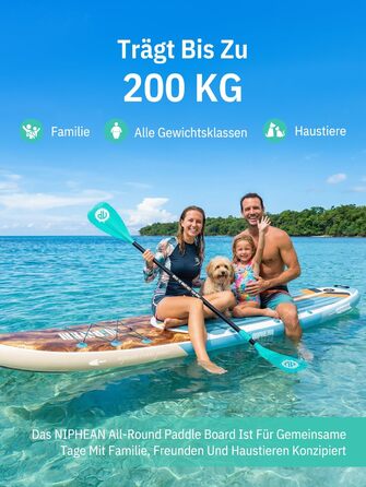 Надувне SUP-борд Niphean Stand Up Paddle Board з сидінням та аксесуарами, 320 см, для 2 осіб (200 кг), Greenwave Woodtune з StabilTrac-фіном