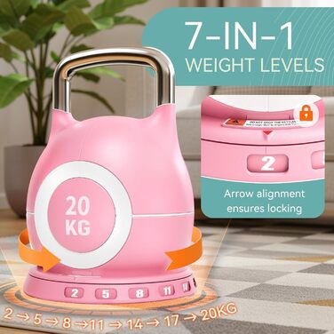 Кетлбел регульований 7 в 1, 20 кг (рожевий) для дому | Набір гантелей-кетлбелів для фітнесу | Спортивне обладнання для дому