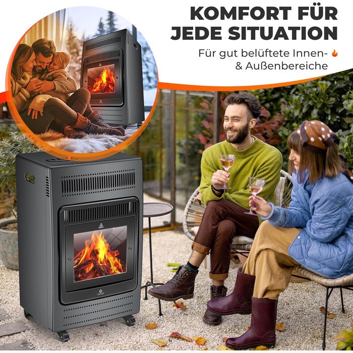 Газовий обігрівач KESSER®: газовий камін-піч, інфрачервоний нагрівач 3,4 кВт, 2 режими, з газовим редуктором та шлангом, для бутану/пропану до 11 кг, антрацит
