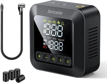 Портативний компресор Syncwire Mini 10.35 Бар – швидка електрична насосна станція для шин, автомобільний інфлятор з LCD-дисплеєм, насадки для різних режимів, вентильні ковпачки