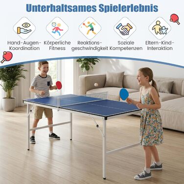 COSTWAY Міні стіл для пінг-понгу складний, стіл для тенісу вологостійкий, з сіткою, 2 ракетки та м'ячі, готовий до використання, для відпочинку в приміщенні та на вулиці, 152,5 x 76 x 71 см