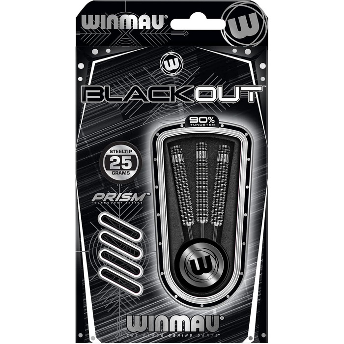 Дротики WINMAU Blackout Profi зі сталевим вістрям, вольфрамові, з оперенням та стрижнями (хвилі) для дартсу