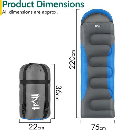 Спальний мішок Trail-Alpin з капюшоном – 250 г, 3-сезонний, легкий, компактний, з компресійним мішком (Червоний/Синій)