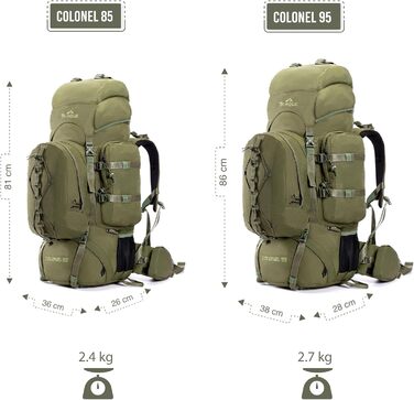 Тактичний рюкзак Tripole Colonel 85 л з внутрішнім каркасом, знімним денним рюкзаком і дощовиком, оливковий