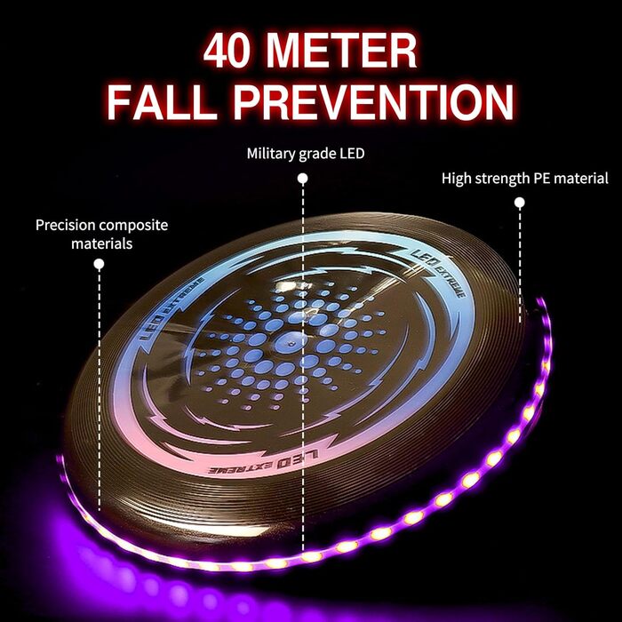 Фрісбі світлодіодне LED для дітей та дорослих, м'яке, фіолетове - Ultimate Frisbee з 49 LED ліхтариками для активного відпочинку на вулиці