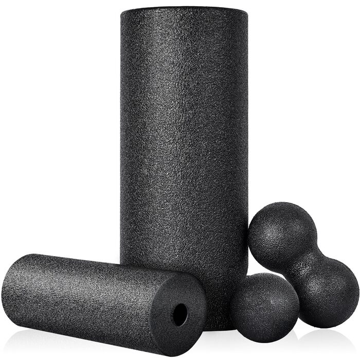 Набір для міофасціального релаксу: Foam Roller, м'ячик для фасції, міні-ролик, дуобол, для йоги та масажу (Синій/Чорний)
