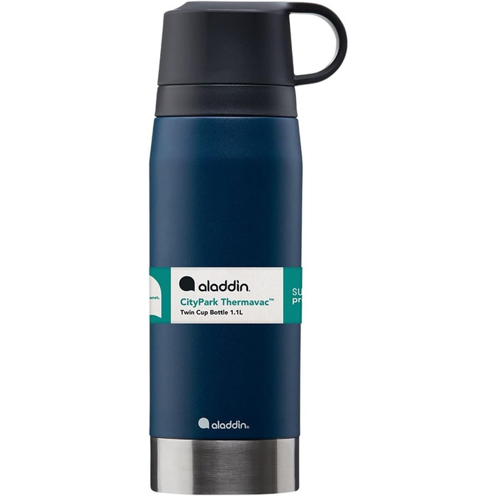 Термос Aladdin CityPark Thermavac 1.1 л з двома чашками, нержавіюча сталь, синій, BPA Free, зберігає тепло/холод до 25 годин, герметичний, можна мити в посудомийці