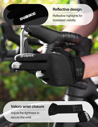 Велосипедні рукавички INBIKE для чоловіків, чорні, розмір L, 2 пальці, сенсорний екран, зносостійкі, дихаючі, світловідбиваючі