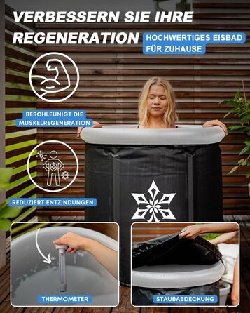 Кріованна для льодяних купань з системою охолодження XL (80 см), комплект з 8 сталевими стійками, термозахистом та сумкою для спорту