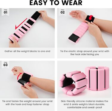 Ваги для ніг та рук, регульовані | Комплект 2 шт (1 кг пара, 0,5 кг кожний) | Силіконові ваги на зап'ястя для жінок | Йога, Пілатес, танець, балет, біг, плавання, кардіо (Рожевий)