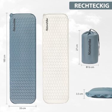 Naturehike Килимок для кемпінгу надувний, самонадувний, 3 см, сірий (Quadrat-blau)