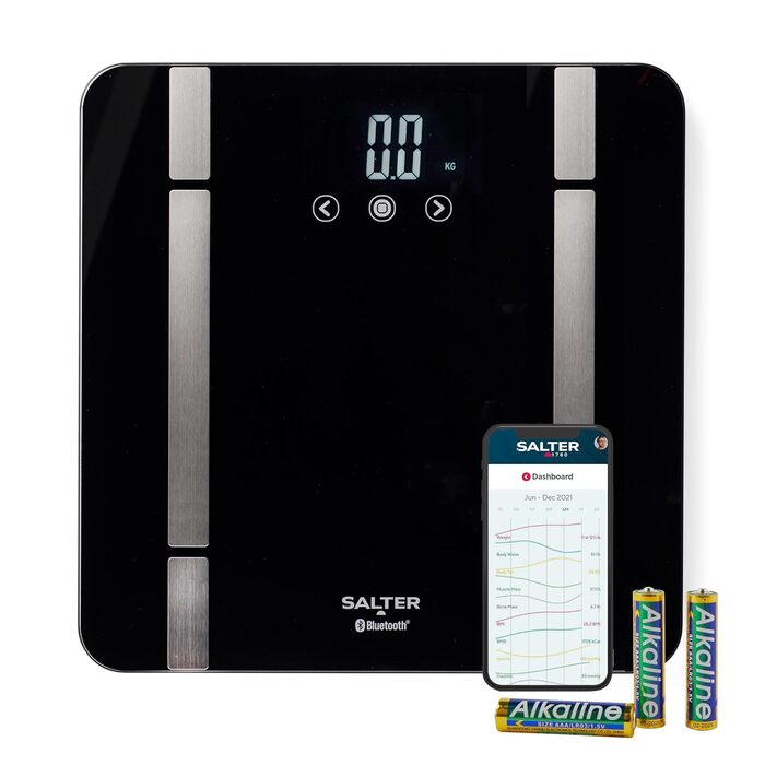 Ваги для ваги Salter SA00432FEU6 Bluetooth, максимальна вага 200 кг, 8 користувачів, підключення до Salter Health App, чорний