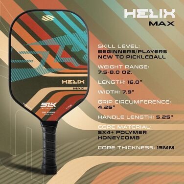 Преміальна ракетка для піклболу SLK Helix Pro 2024, гібридне покриття з карбону та скловолокна, термоформований карбоновий сердечник, неперевершений контроль, рифлена поверхня