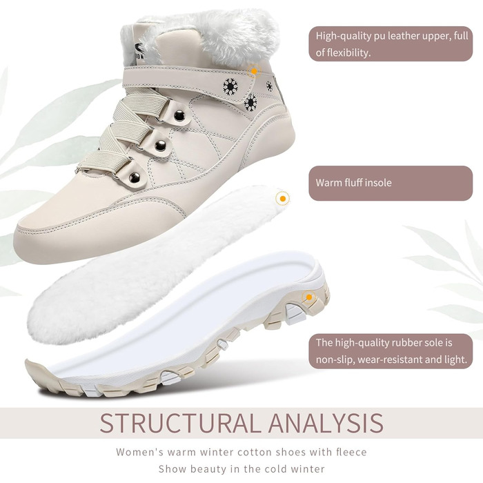 Зимові чоботи VITIKE для жінок. Теплі, з підкладкою, снігоступи. Осінь, зимові чоботи, Outdoor, білі, зелені (38 EU, бежевий)