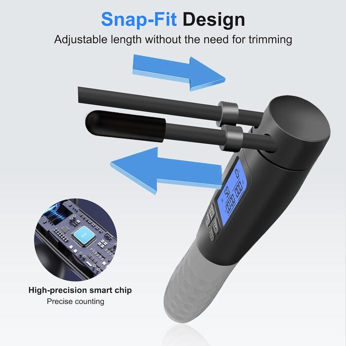 Скакалка з лічильником Flintronic, скакалка для фітнесу, швидка скакалка, регульована скакалка з антиковзними ручками для інтервальних тренувань, HIIT, сіра та чорна