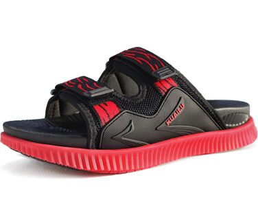 Чоловічі спортивні сандалі KuaiLu з м'якою устілкою, літні шльопанці на липучці (Чорно-червоні, 46 EU)