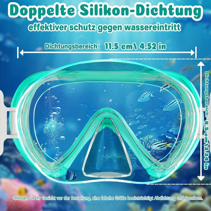 Дитячі маски для снорклінгу COOLOO з тканиновою стрічкою, маски для плавання для дітей з насадкою для носа для хлопчиків та дівчаток-підлітків, 【Патентовано】Маска для снорклінгу з панорамним оглядом 180° HD Anti Fog Anti Leak для дітей 4-16 років (2-Зелен