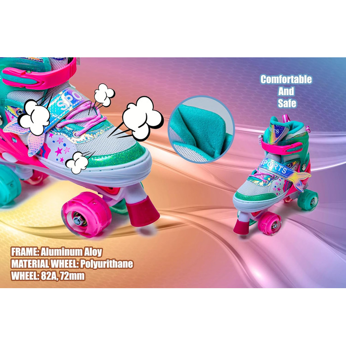 Дитячі ролики-хвіст русалки Scale Sports для дівчаток, регульовані, з підсвічуванням, розмір L (2.5-5 UK), м'ятно-рожеві