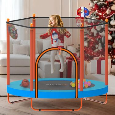 Міні-батут Ativafit 152,4 см для дому та вулиці, 1,5 м, з сіткою безпеки, баскетбольним кільцем, дартс та м'ячиками. Підходить для дітей 1-8 років