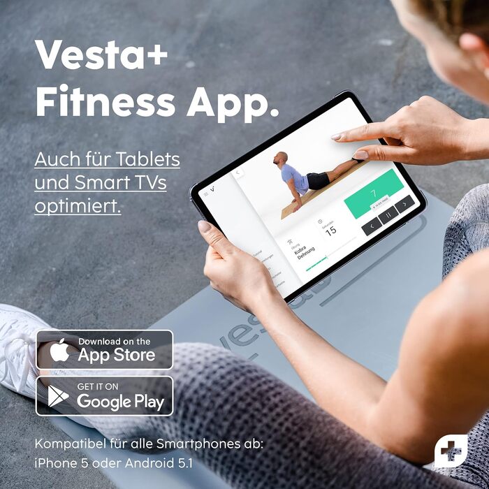 Килимок для йоги Vesta+ Premium з натурального каучуку - антиковзаючий, з оптимальною амортизацією, 100% без фталатів, для шкіри, з фітнес-додаток, для йоги, гімнастики, фітнесу (сірий)