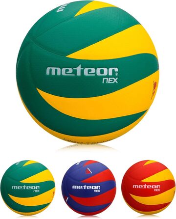 М'яч волейбольний Meteor® #5 NEX Green/Yellow для дітей, юнаків та дам, тренувальний, м'який, з надійним зчепленням