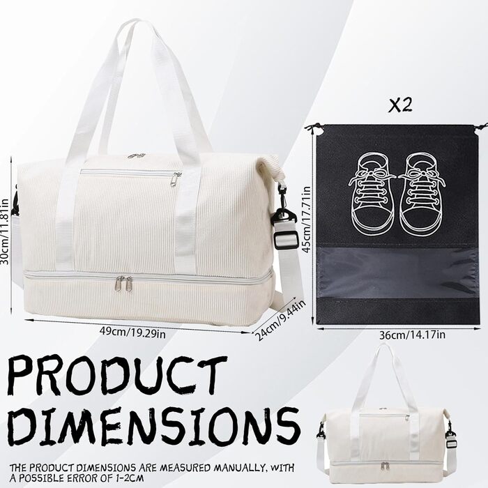 Спортивна сумка YOUYIKE з вельвету для жінок та чоловіків, місткість 20-35Л, з відділенням для взуття та вологих речей, дорожня сумка-вікендер для фітнесу, тренувань та подорожей (Коричневий/Білий)