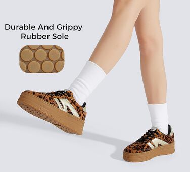 Кросівки LUCKY STEP Plateau Sneaker для жінок - платформа, канвас, ретро стиль, низький профіль, зручні для повсякденного носіння, бежево-зелені (41 EU, леопард)
