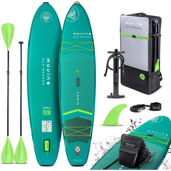 Надувний SUP-борд Movino Stand Up Paddle Board 350 см (2in1 SUP Kajak) - комплект з аксесуарами, до 165 кг, 11'6', зварний рейлінг, 15 PSI (зелений)