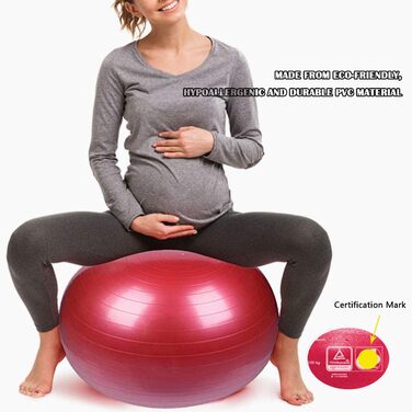 Гімнастичний м'яч Enjoy Fit 65 см анти-вибуховий, до 500 кг, з насосом, для пілатесу, йоги, фітнесу, домашнього спортзалу та офісу, червоний