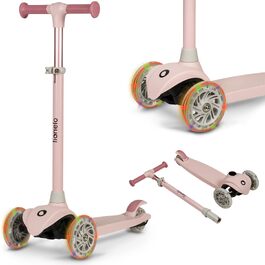 Дитячий триколісний самокат LIONELO Jessy Premium з LED-підсвіткою коліс, регульованою висотою та протиковзаючою платформою, рожевий (до 50 кг, 3+ роки)