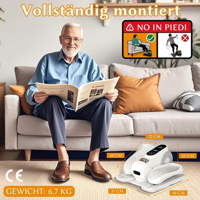 Електричний еліптичний тренажер Amonax, міні крос-тренажер для дому, сидячий тренажер для ніг, кардіо тренажер під стіл, для людей похилого віку, білий
