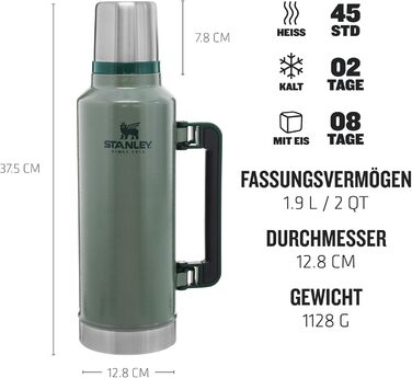 Термос Stanley Classic Legendary, нержавіюча сталь, 1 л, зберігає тепло/холод до 48 годин, BPA-free, для напоїв, підходить для посудомийки