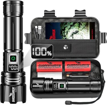 Тактичний ліхтарик Shadowhawk 500000 Lumen з LED, перезарядний, дальність до 1000м, 24г роботи (2 акумулятори), LCD-індикатор заряду, 10.0 Вт, для кемпінгу, туризму, активного відпочинку