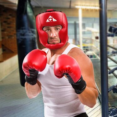Боксерський шолом для дітей та дорослих, PU шкіра, для MMA, кікбоксингу, муай-тай, карате, тхеквондо, спарингу, розмір L, червоний
