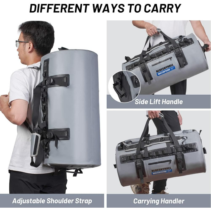 Водонепроникний мішок Blueshyhall Dry Bag 30L (60L) - рюкзак, ролтоп, для каякінгу, кемпінгу, риболовлі, плавання, серфінгу, рафтингу (сірий)