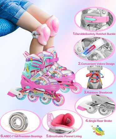 Інлайнерочки Єдиноріг для дівчаток, розмір регулюється, з підсвічуванням, рожеві. Розміри 38-41.