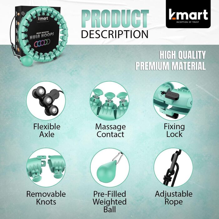 Розумний обруч для фітнесу K-MART, 24 знімних сегменти, масажний, автоматичний обертальний м'яч, для дорослих, для схуднення, рожево-зелений