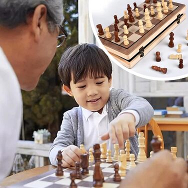 Шахи дерев'яні магнітні 2-в-1 для дорослих та дітей, якісний набір з портативним полем для зберігання