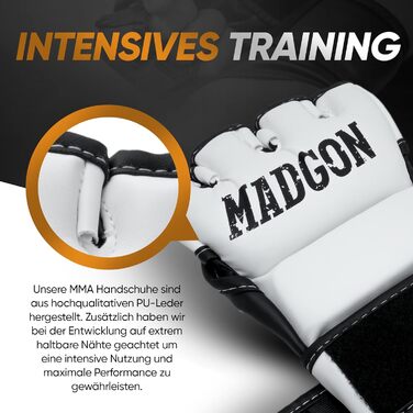 MADGON Преміум рукавички для MMA, бойових мистецтв, греплінгу, спарингу, крав мага, муай-тай, боксу, для чоловіків і жінок, біло-чорні, розмір XL