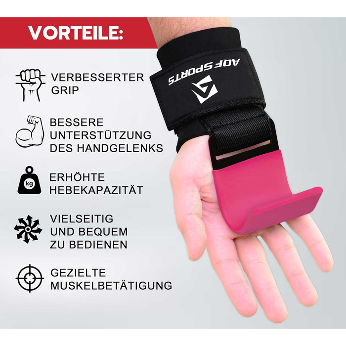 AQF Навантажувальні гачки для силових тренувань: неслизькі ручки з гумовим покриттям, 8 мм неопреновий наповнювач – гачки для важкої атлетики для чоловіків та жінок (пара), ідеальні для підйому ваги та пауерліфтингу (колір: рожевий)