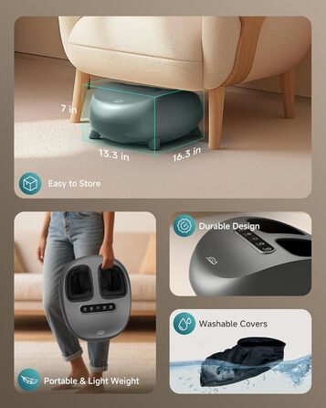 Електричний масажер для ніг Snailax Shiatsu з підігрівом та глибоким розминанням. Для лікування п'яткової шпори, подарунок для жінок/чоловіків. Розмір 48, срібний колір.