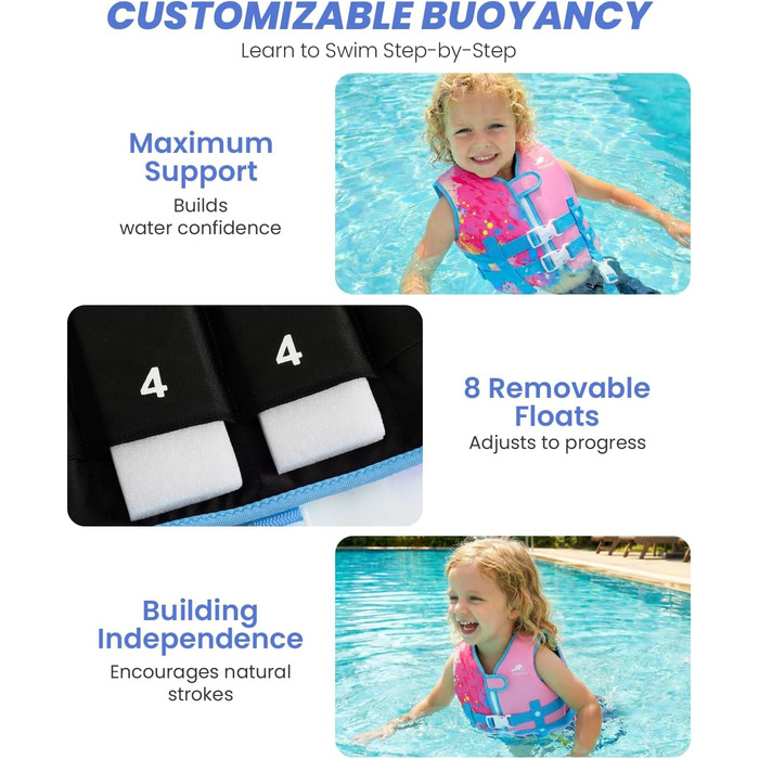 Дитячий жилет для плавання Gogokids для малюків 1-5 років (15-30 кг), рожевий