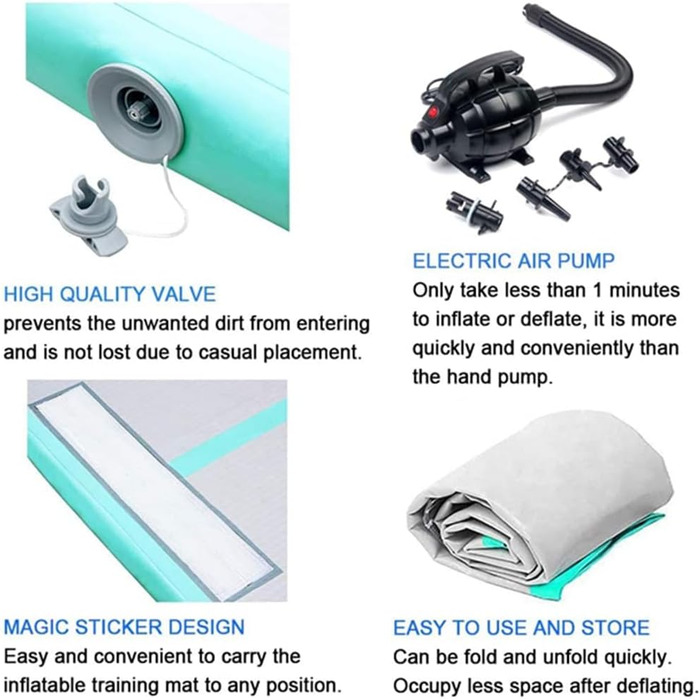 Надувний гімнастичний мат Air Turn Track Matte (3м, зелений) — Професійний мат для tumbling, йоги, фітнесу та кемпінгу, водонепроникний та протиковзкий