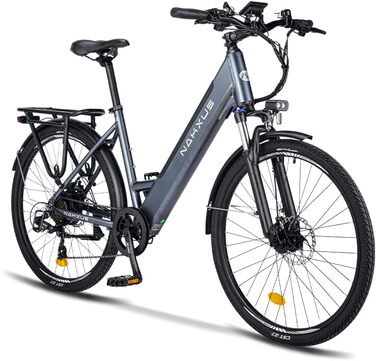 Електровелосипед Nakxus 26M208 26'' з літієвою батареєю 36В 13Аг, мотором 250W, запасом ходу до 100 км, складаний, міський трекінговий велосипед з додатком, сірий, для ЄС