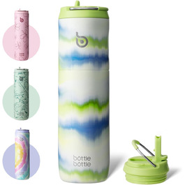 Ізольована пляшка для води BOTTLE BOTTLE 680 мл з трубочкою, кришкою та ручкою, спортивна термос-пляшка з нержавіючої сталі, подвійні стінки, герметична (колір: Туман)